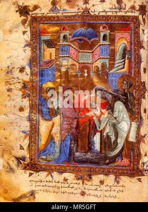 13e siècle, l'Eglise évangélique arménienne manuscrit, la présentation de Jésus au Temple Banque D'Images