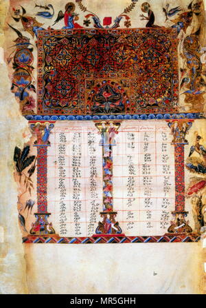 La page d'un manuscrit du 13e siècle, l'Arménien, du Matenadaran, Yerevan, Arménie Banque D'Images