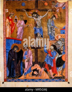 La Crucifixion. D'un manuscrit du 13e siècle, l'Arménien, du Matenadaran, Yerevan, Arménie Banque D'Images
