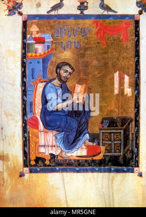 13e siècle, l'Eglise évangélique arménienne manuscrit, l'Évangéliste St Marc Banque D'Images