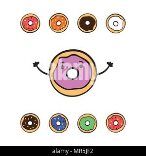 Cute donuts colorés sur fond blanc. Illustration de Vecteur