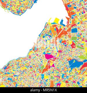 İzmir, Turquie, coloré carte vectorielle. Rue Blanche, des chemins de fer et l'eau. Repère de couleur vive des formes. Art print pattern. Illustration de Vecteur