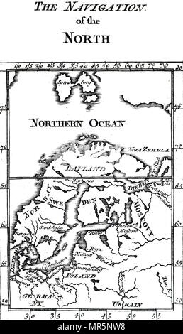 18e siècle la carte de l'Europe du Nord et le Spitzberg, montrant combien était encore à être saisie. En date du 18e siècle Banque D'Images