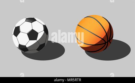 Vector illustration isométrique de soccer et de basket-ball balls Illustration de Vecteur