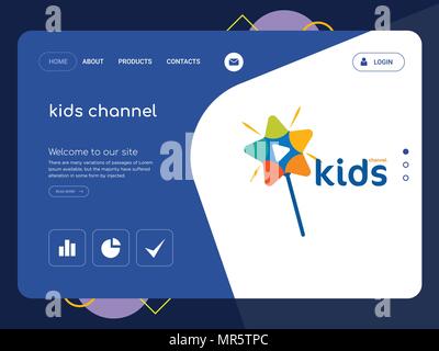 Une page de qualité kids channel EPS vectoriel Modèle de site Web, Web Design moderne avec télévision et des éléments d'INTERFACE UTILISATEUR illustration paysage, idéal pour landing page Illustration de Vecteur