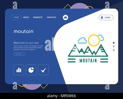 Une page de qualité Modèle de site Web de montagne, EPS vectoriel Web Design moderne avec télévision et des éléments d'INTERFACE UTILISATEUR illustration paysage, idéal pour landing page Illustration de Vecteur