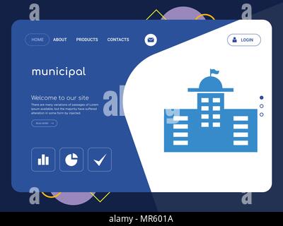 Une page de qualité Modèle de site Web municipal, EPS vectoriel Web Design moderne avec télévision et des éléments d'INTERFACE UTILISATEUR illustration paysage, idéal pour landing page Illustration de Vecteur