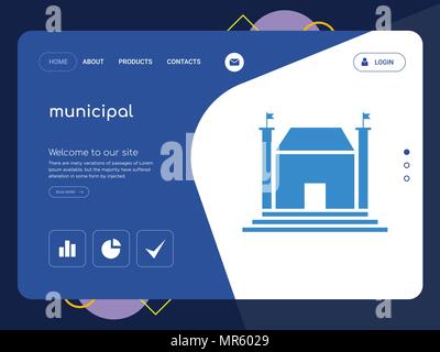 Une page de qualité Modèle de site Web municipal, EPS vectoriel Web Design moderne avec télévision et des éléments d'INTERFACE UTILISATEUR illustration paysage, idéal pour landing page Illustration de Vecteur