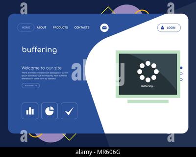 Une page de qualité Modèle de site Web de mise en mémoire tampon, EPS vectoriel Web Design moderne avec télévision et des éléments d'INTERFACE UTILISATEUR illustration paysage, idéal pour landing page Illustration de Vecteur