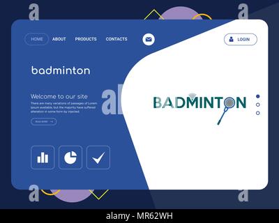 Une page de qualité Modèle de site Web de badminton, EPS vectoriel Web Design moderne avec télévision et des éléments d'INTERFACE UTILISATEUR illustration paysage, idéal pour landing page Illustration de Vecteur