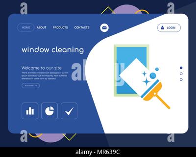 Une page de la qualité de nettoyage fenêtre EPS vectoriel Modèle de site Web, Web Design moderne avec télévision et des éléments d'INTERFACE UTILISATEUR illustration paysage, idéal pour l'atterrissage pa Illustration de Vecteur