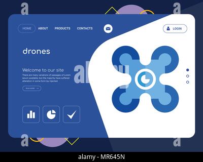 Une page de qualité Modèle de site Web pour les drones, EPS vectoriel Web Design moderne avec télévision et des éléments d'INTERFACE UTILISATEUR illustration paysage, idéal pour landing page Illustration de Vecteur