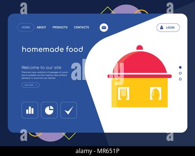 Une page de la qualité des aliments faits maison, EPS vectoriel Modèle de site Web Web Design moderne avec télévision et des éléments d'INTERFACE UTILISATEUR illustration paysage, idéal pour landing page Illustration de Vecteur