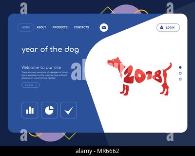 Une page La qualité de l'année du chien, EPS vectoriel Modèle de site Web Web Design moderne avec télévision et des éléments d'INTERFACE UTILISATEUR illustration paysage, idéal pour l'atterrissage pa Illustration de Vecteur