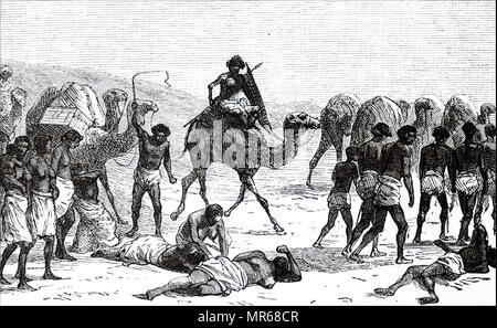 Gravure représentant des esclaves d'Abyssinie prises à partir du Soudan à travers le désert de la Mer Rouge à prendre à Djeddah. En date du 19e siècle Banque D'Images