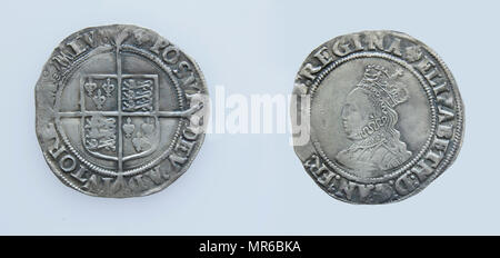 Shilling argent martelé d'Elizabeth 1ère. Banque D'Images