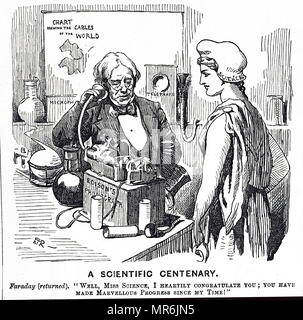 Gravure représentant Michael Faraday dans son laboratoire à l'Institut Royal. Michael Faraday (1791-1867) un scientifique anglais. En date du 19e siècle Banque D'Images