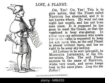 Caricature commentaires sur Urbain Le Verrier est découverte de la planète Neptune. Urbain Le Verrier (1811-1877), un mathématicien français spécialisé en mécanique céleste et est mieux connu pour la prédiction de l'existence et la position de Neptune en utilisant seulement les mathématiques. En date du 19e siècle Banque D'Images