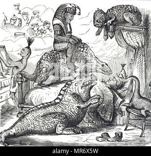 Caricature montrant des aspects de la Waterhouse Hawkins's models de dinosaures dans les motifs de la Crystal Palace. Illustré par John Leech (1817-1864), un caricaturiste et illustrateur français. En date du 19e siècle Banque D'Images