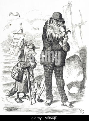 Dessins brocardant le maintien de l'esclavage dans les colonies allemandes vers la fin du 19ème siècle. Illustré par John Tenniel (1820-1914), un illustrateur anglais, graphique, humoriste et caricaturiste politique. En date du 19e siècle Banque D'Images