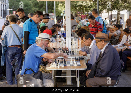 Santiago, Chili : Chess est un passe-temps populaire avec les hommes à la Plaza de Armas. Banque D'Images