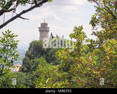 Vue de l'Montale Tower (Torre del Montale) à San Marino dans les branches Banque D'Images