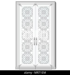 Porte d'entrée avec une exquise décoration sur le verre. Vector illustration. Illustration de Vecteur