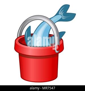 Les poissons dans un seau rouge isolé sur fond blanc. Vector illustration. Illustration de Vecteur