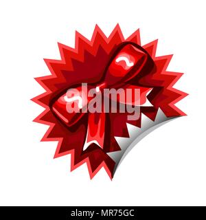 Avec un autocollant rouge bowknot isolé sur un fond blanc. Cartoon vector illustration close-up. Illustration de Vecteur