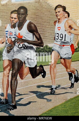 Photographie de Phil Edwards (1907-1971) dans la course de 800 mètres dans les jeux olympiques de 1932. Edwards a participé à l'Jeux olympiques d'été de 1932 à Los Angeles et dans les Jeux Olympiques d'été de 1936 à Berlin, où il a été l'un d'un certain nombre d'athlètes noirs, à la concurrence avant le régime d'Hitler. Phil's surnom était "l'homme de bronze' en raison de la quantité de médailles de bronze qu'il avait gagné au cours de sa carrière. Banque D'Images