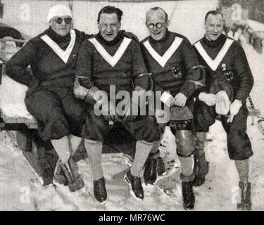 Photo de l'équipe de bobsleigh allemand au 1932 Jeux Olympiques d'hiver. (De gauche à droite) Hans Kilian (1905 - 1981), Max Ludwig (1896 - 1943), Hans Mehlhorn (1900 - 1983) et Sebastian 'Wastl' Huber (1901 - 1985). Banque D'Images