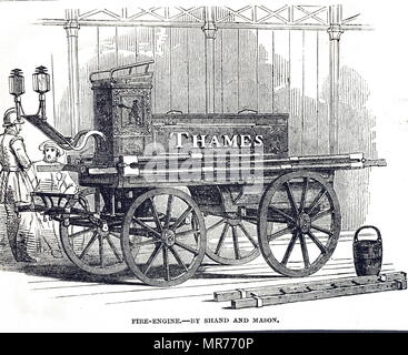 Gravure représentant Shand et Mason's fire engine, utilisé par la London Fire Brigade. En date du 19e siècle Banque D'Images