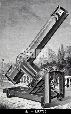 Gravure représentant Léon Foucault's silver-sur-télescope de verre. Léon Foucault (1819-1868) Physicien français connu pour sa démonstration du pendule de Foucault, un appareil démontrant l'effet de la rotation de la Terre. En date du 19e siècle Banque D'Images