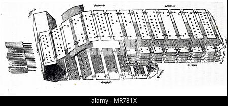 Des cartes perforées avec le code modèle de tissage pour l'exploitation d'un métier Jacquard ; 1843 ; Banque D'Images