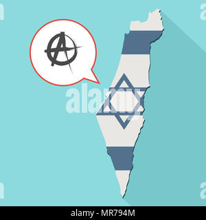 Illustration d'une ombre portée de l'Israël carte avec son drapeau et une bande dessinée avec un ballon signe anarchie Banque D'Images