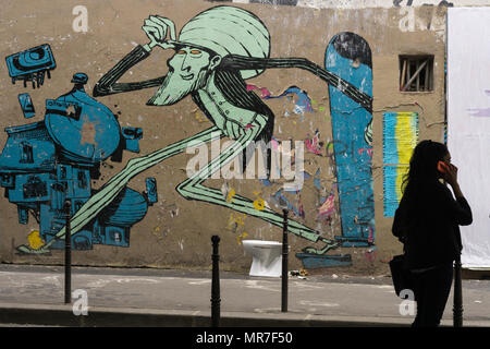 L'art de rue dans la zone d'Oberkampf à Paris, France. Banque D'Images