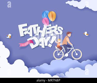 Carte fête des pères heureux. Modèle de coupe de papier. Illustration de Vecteur