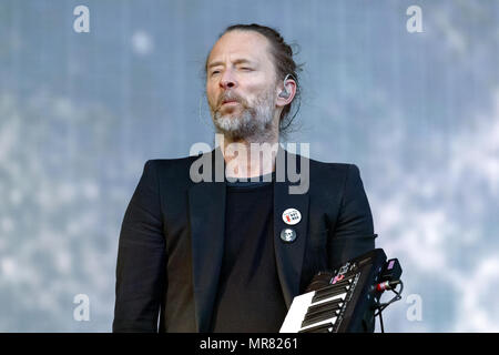 Thom Yorke de Radiohead en live pendant leur titre fixé à TRNSMT Festival. Thom Yorke, chanteur de Radiohead sur scène. Banque D'Images