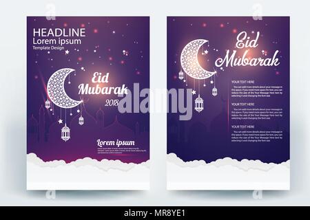 Belle Eid Mubarak flyer brochure vector template design Illustration de Vecteur