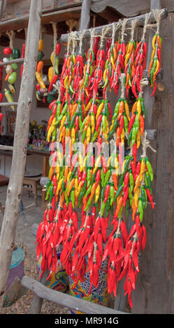 Ristras colorés comme ceux en vente à l'homme Arc-en-ciel dans la région de Santa Fe sont devenues un symbole du Nouveau Mexique. Banque D'Images