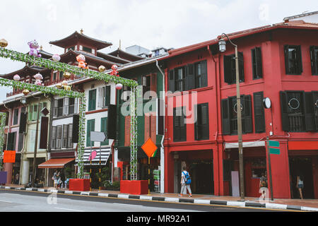 Singapour - Jan 19, 2016 scène urbaine : avec divers bâtiments colorés Banque D'Images