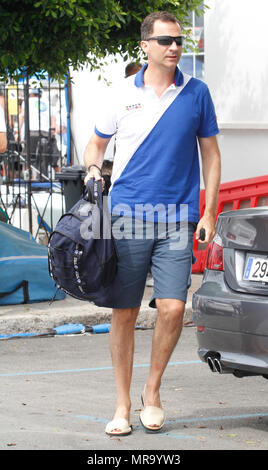 Palma de Majorque - Espagne / 5 août 2011 : Le roi Felipe d'Espagne participent à la Copa del Rey régate de voile dans la baie de Palma de Majorque. Banque D'Images