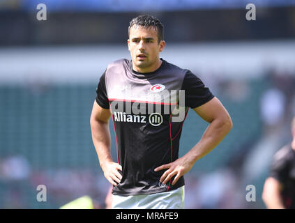 Le stade de Twickenham, London, UK. 26 mai, 2018. Aviva Premiership rugby, finale contre Exeter Sarrasins ; Brad Barritt des Saracens réchauffe : Action Crédit Plus Sport/Alamy Live News Banque D'Images