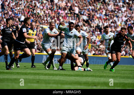 26 MAI 2018 , le stade de Twickenham, Londres, Angleterre ; Aviva Premiership finale Rugby 2018, Exeter Chiefs v Saracens Mako Vunipola;des Saracens fait une pause de l'avant contre Exeter Banque D'Images