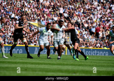 26 MAI 2018 , le stade de Twickenham, Londres, Angleterre ; Aviva Premiership finale Rugby 2018, Exeter Chiefs v Saracens Mako Vunipola;des Saracens fait une pause de l'avant Banque D'Images