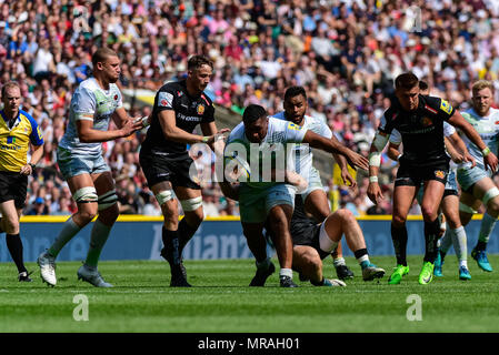 26 MAI 2018 , le stade de Twickenham, Londres, Angleterre ; Aviva Premiership finale Rugby 2018, Exeter Chiefs v Saracens Mako Vunipola;des Saracens fait une pause de l'avant contre Exeter Banque D'Images