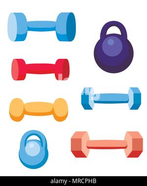 L'équipement de formation de poids et haltères. Collection Sport en différentes couleurs. Télévision vector illustration isolé sur fond blanc. Illustration de Vecteur