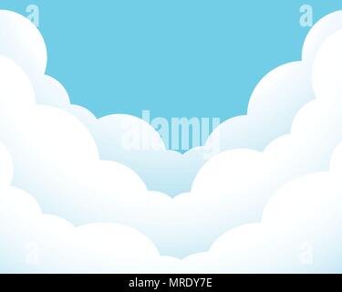 Modèle plat vector illustration de nuages blancs sur le ciel bleu - avec l'espace pour votre texte Illustration de Vecteur