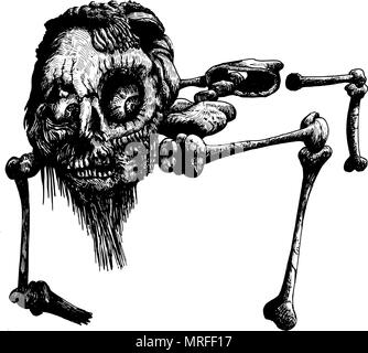 The walking corpse - handdrawn illustration d'un squelette ambulant en rampant. Une poule unique zombies comic art illustration par Ignacio Illustration de Vecteur