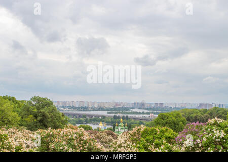 Vue de la ville de Kiev d'une hauteur. Paysage de ville. Ciel couvert Banque D'Images